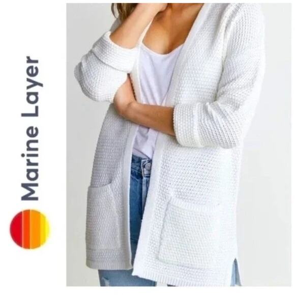 Marine Layer Catalina Knit 100% Cotton Cardigan | White | SZ S - Picture 1 of 12